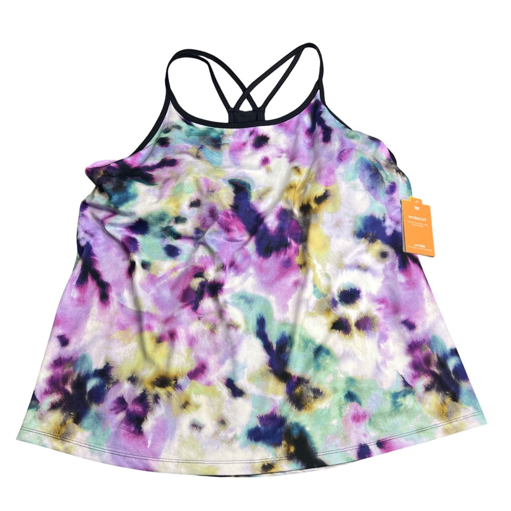 Tek Gear DryTek Watercolor Strappy Back Workout Tank Top Purple XXL NWT